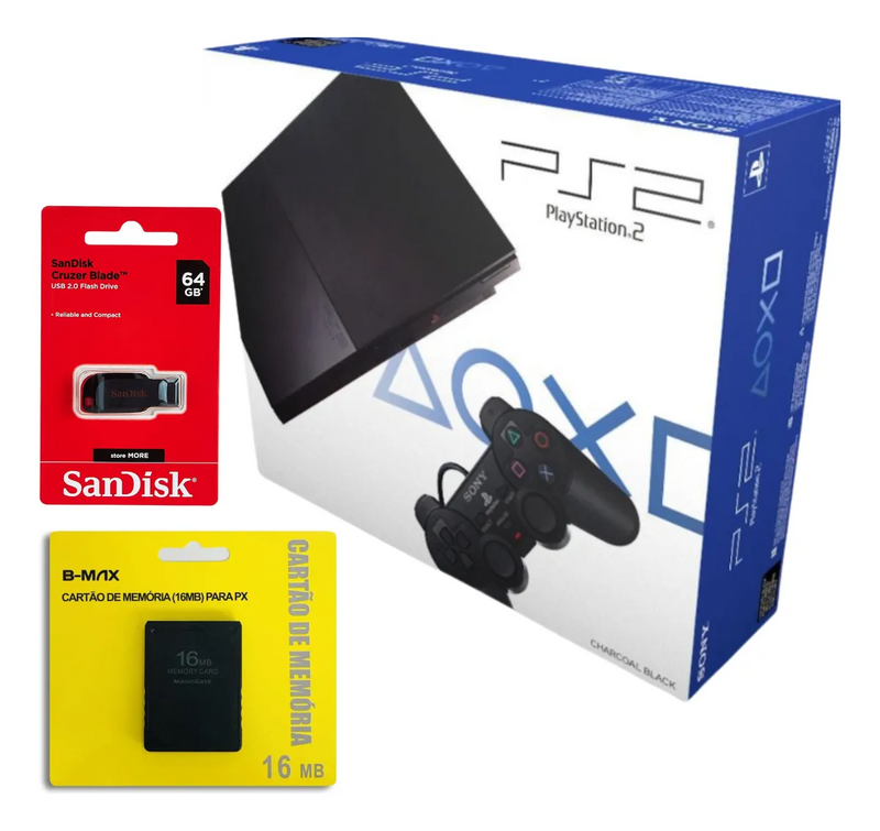 Playstation 2 Slim Ps2 Com 2 Controles Desbloqueado OPL Garantia + 20 Jogos